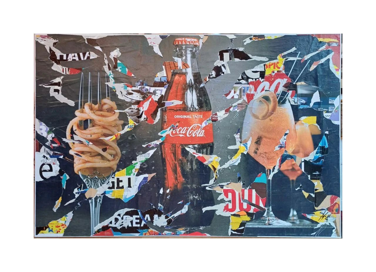 Decollage su tela - Coca Cola